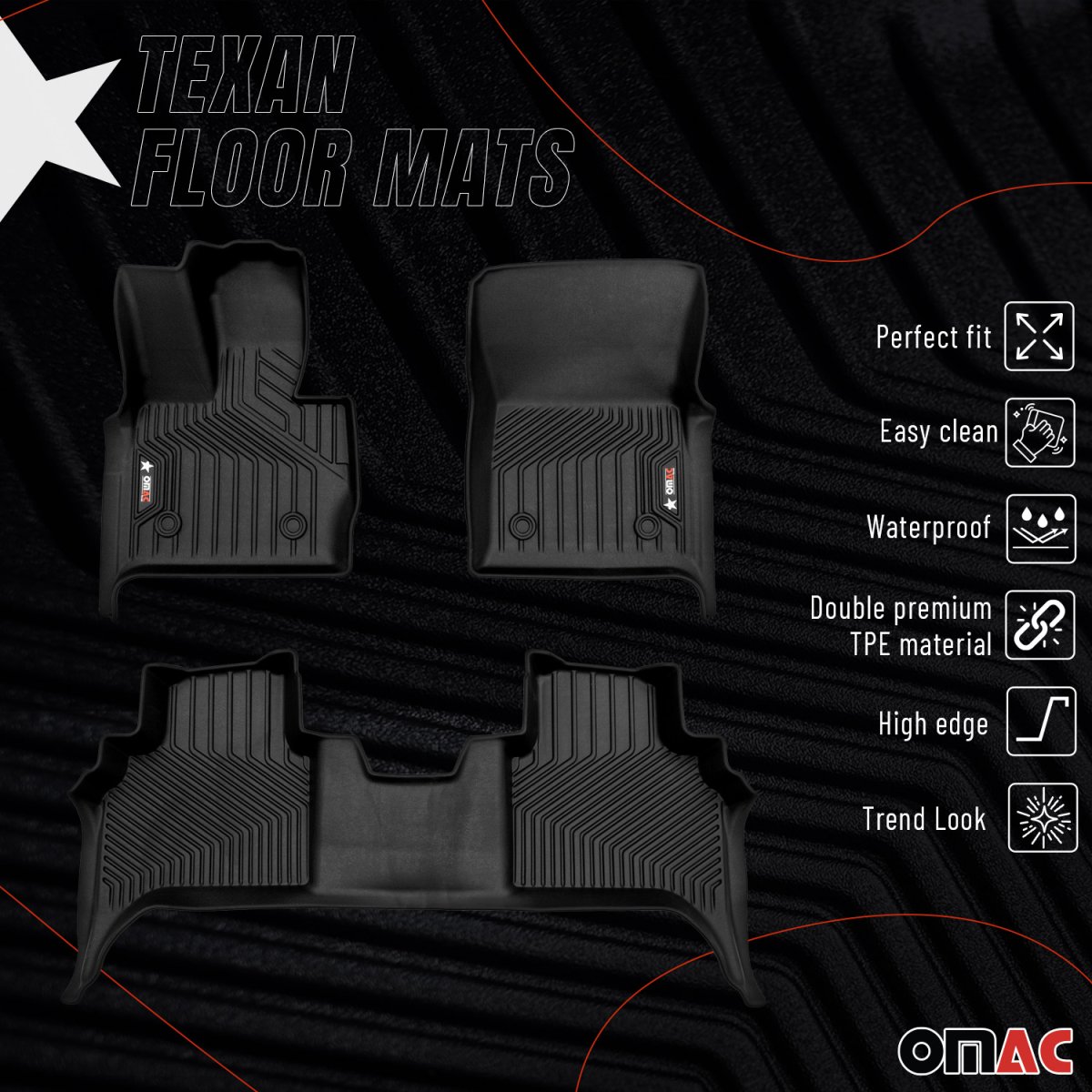 Mercedes G Class Floor Mats - Omac - 3D Texan Premium TPE - Black - 2019